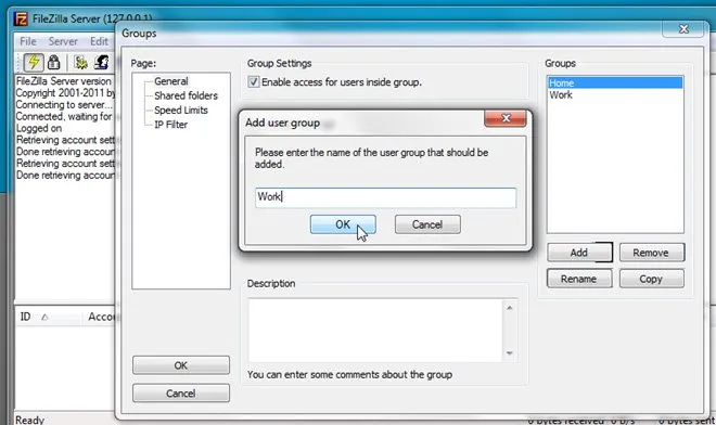Chọn thư mục cần chia sẻ và add user tới group