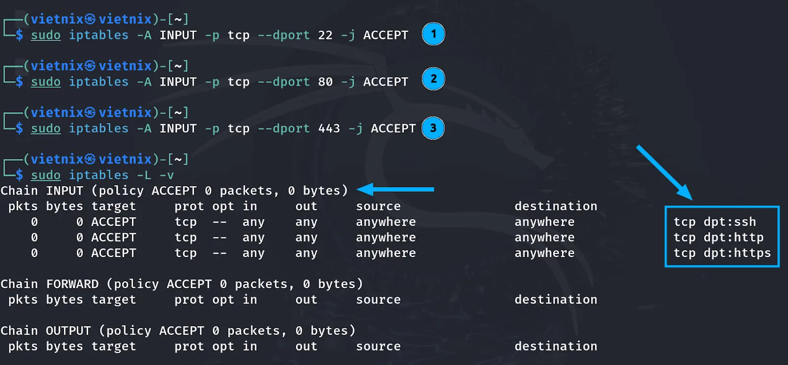 Thêm quy tắc vào chuỗi INPUT