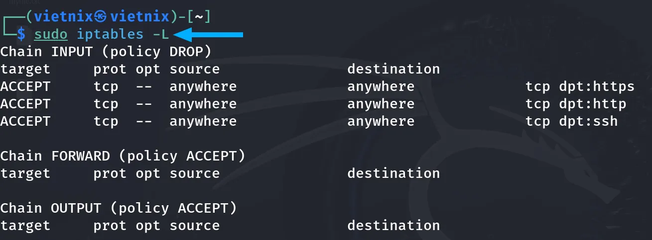 Liệt kê rule trong iptables