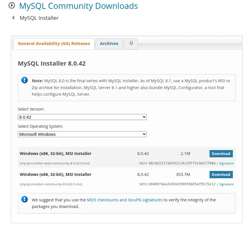 Tải MySQL Installer