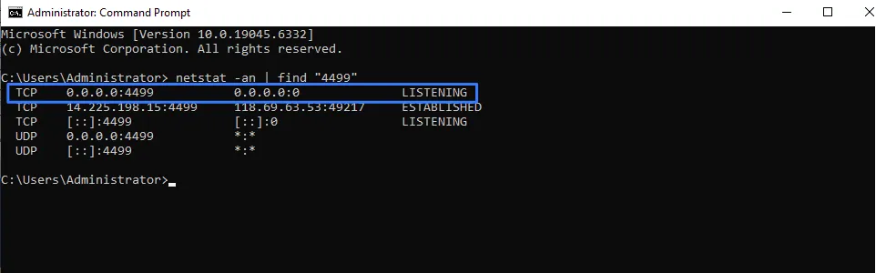 Kiểm tra port RDP mới đang hoạt động