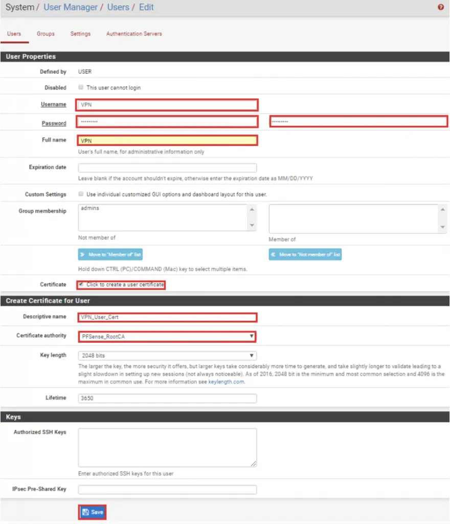 Cách cấu hình OpenVPN trên PFSense đơn giản nhất 66 Thêm người dùng VPN trên PFSense