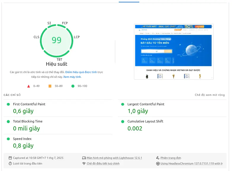Dữ liệu mô phỏng (Lab Data) – từ công cụ Lighthouse