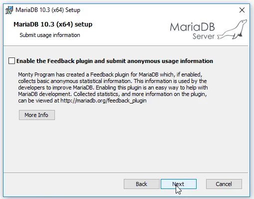 Tiếp tục bấm chọn next để MariaDB install