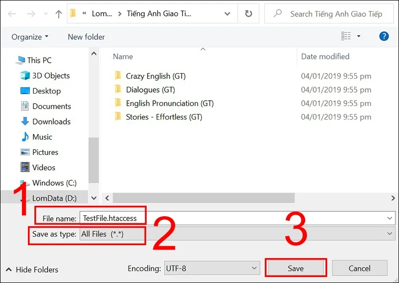 Tạo file .htaccess bằng Notepad
