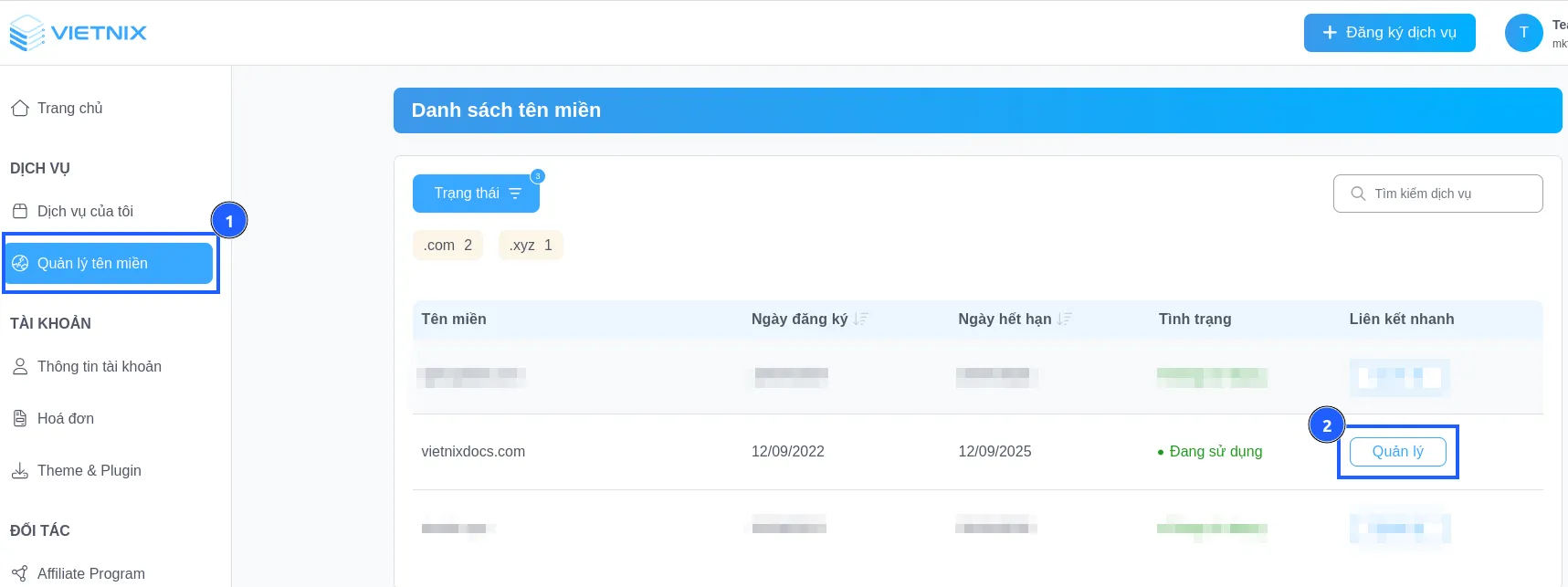 Hướng dẫn chuyển host cho WordPress nhanh chóng 38 Nhấp vào Quản lý tên miền
