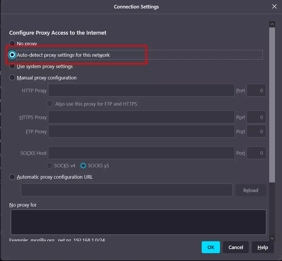 bật auto proxy trên firefox