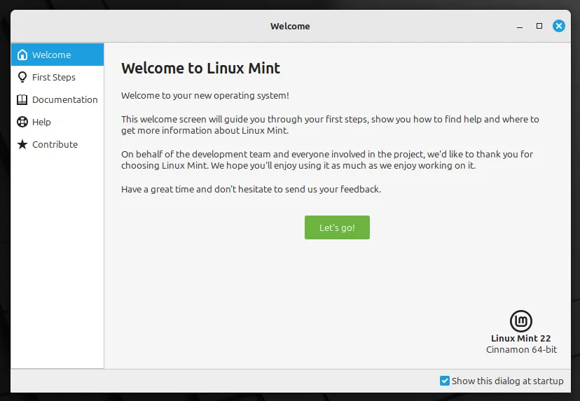 Hiển trị màn hình Welcome to Linux Mint
