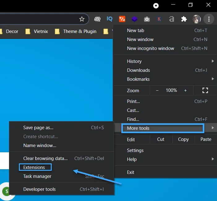 Lỗi err_ssl_protocol_error là gì? Nguyên nhân và cách khắc phục nhanh chóng 50 Chọn Extensions trong More tools