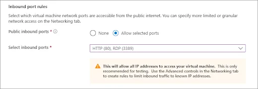 Chọn Allow selected ports