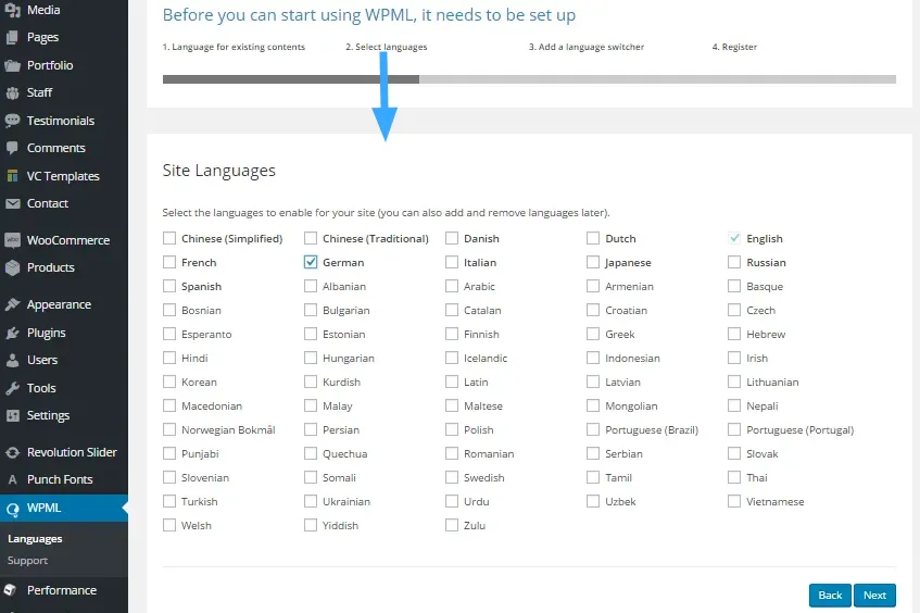 Chọn ngôn ngữ cho website