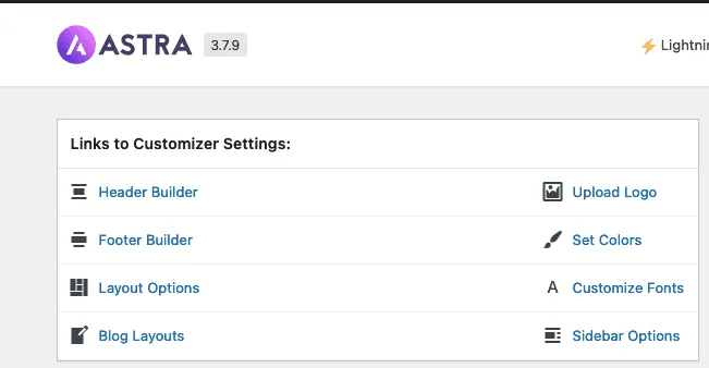 Links to Customizer Settings