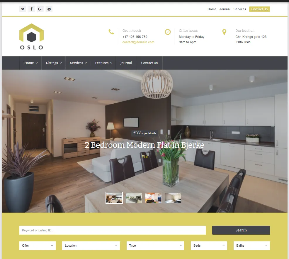 Oslo - Theme WordPress bất động sản sang trọng