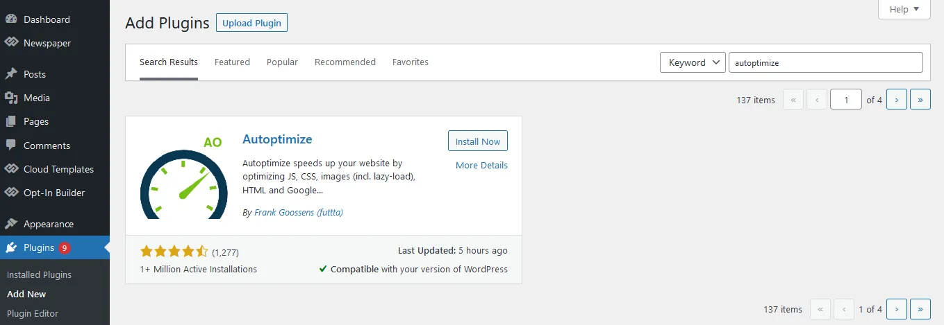 Plugin Autoptimize