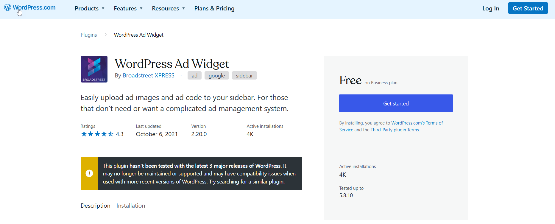 Plugin WordPress Ad Widget