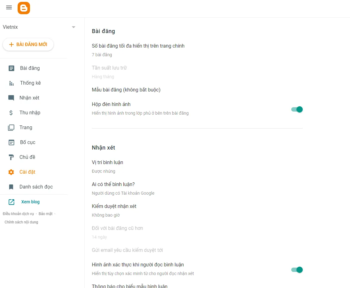 Cài đặt bài đăng