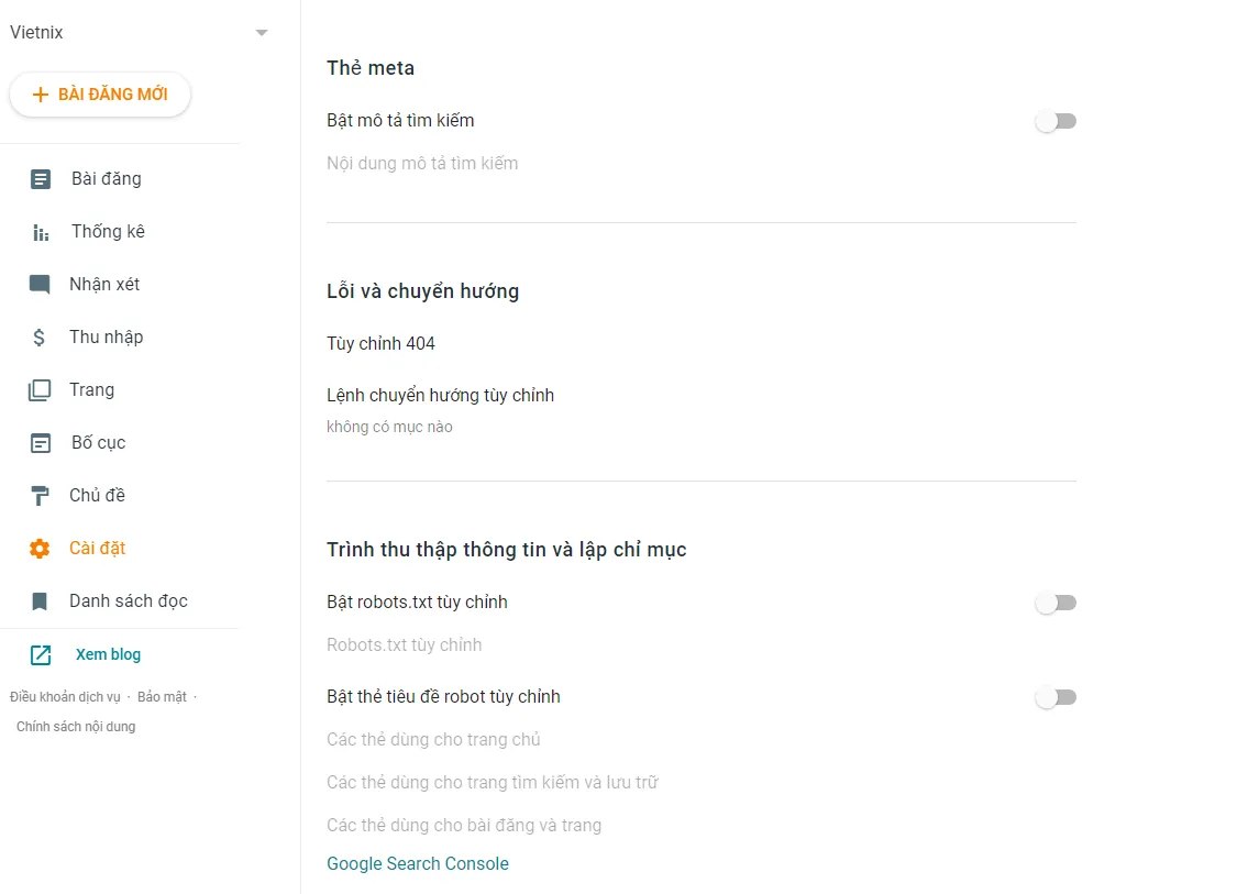 Cài đặt Blogspot tối ưu SEO