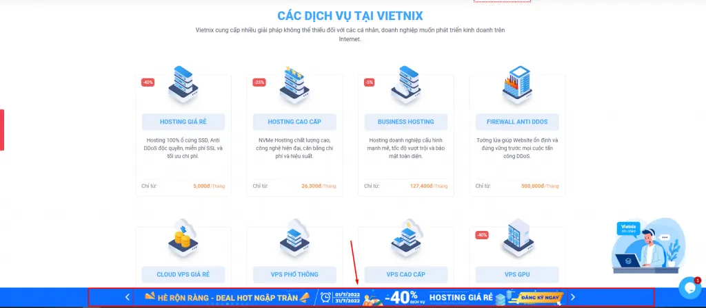 Banner của Vietnix được đặt ở footer