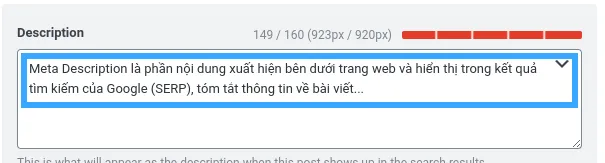 Nhập đủ ký tự mà Rank Math Seo cho phép 