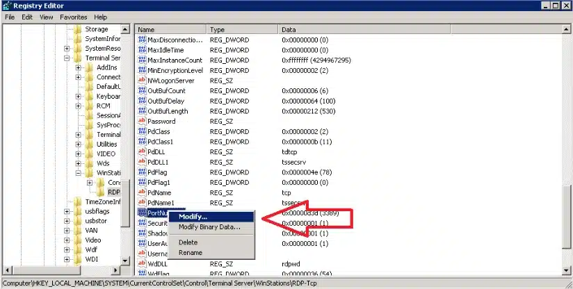 Chọn file Modify tại REGISTRY EDITOR