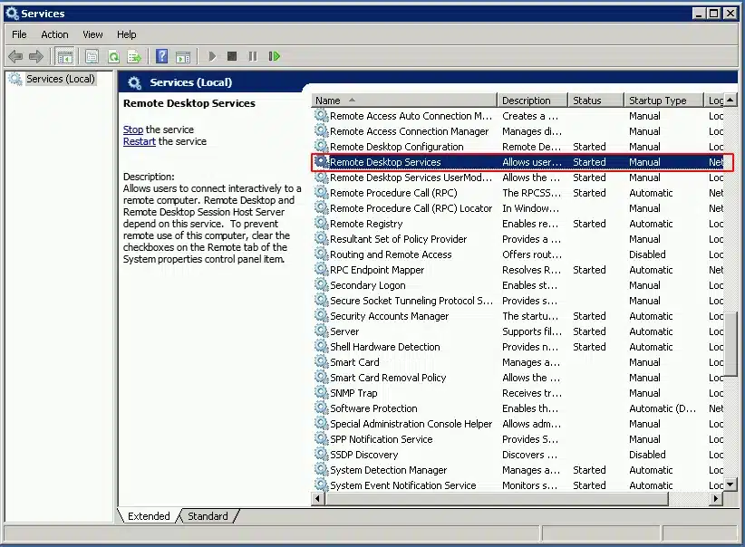 Tìm chọn mục Remote Desktop Services