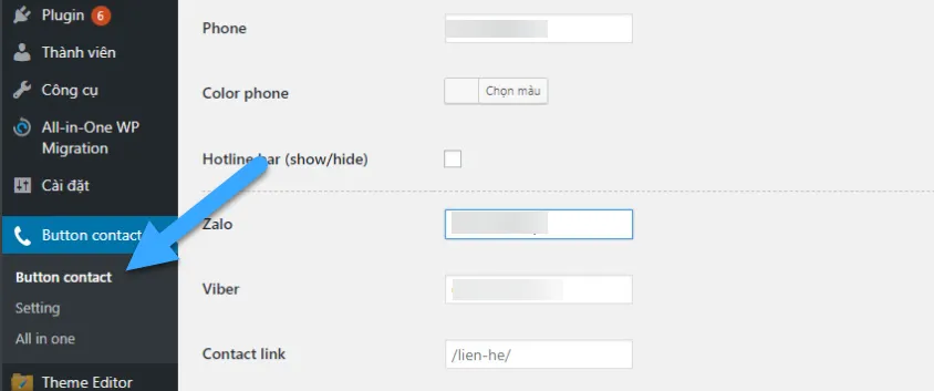 Chọn Button contact