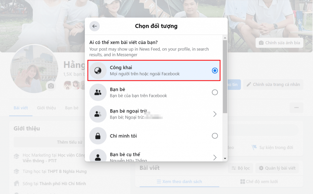 Thiết lập hình ảnh, bài viết ở chế độ công khai