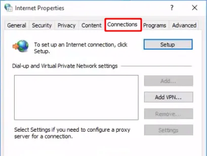 Chọn tab Connections