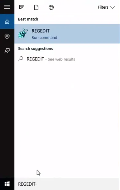 Tìm và chọn REGEDIT