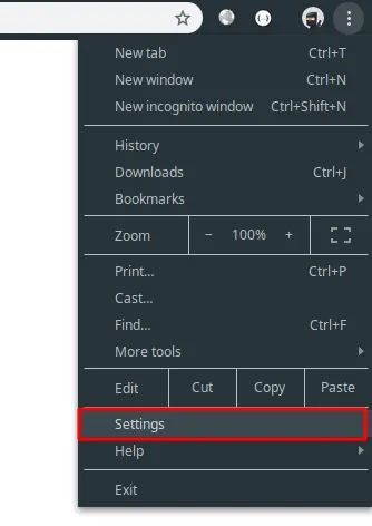 Chọn vào mục settings