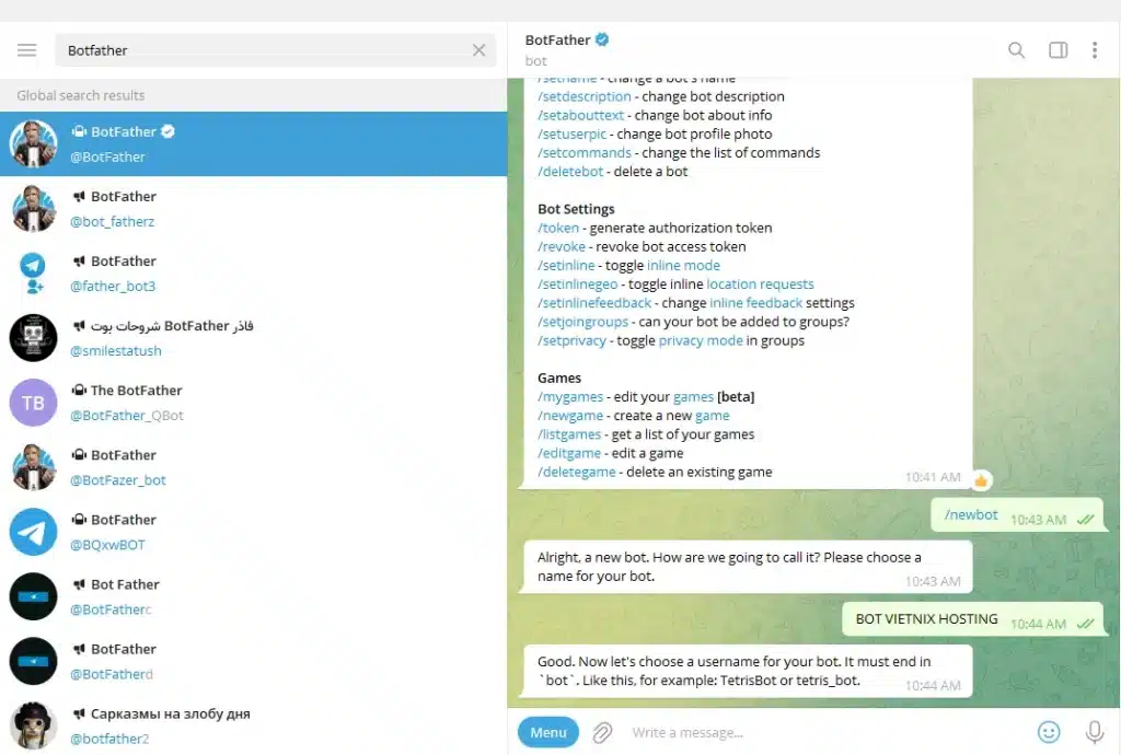 tạo Bot Telegram