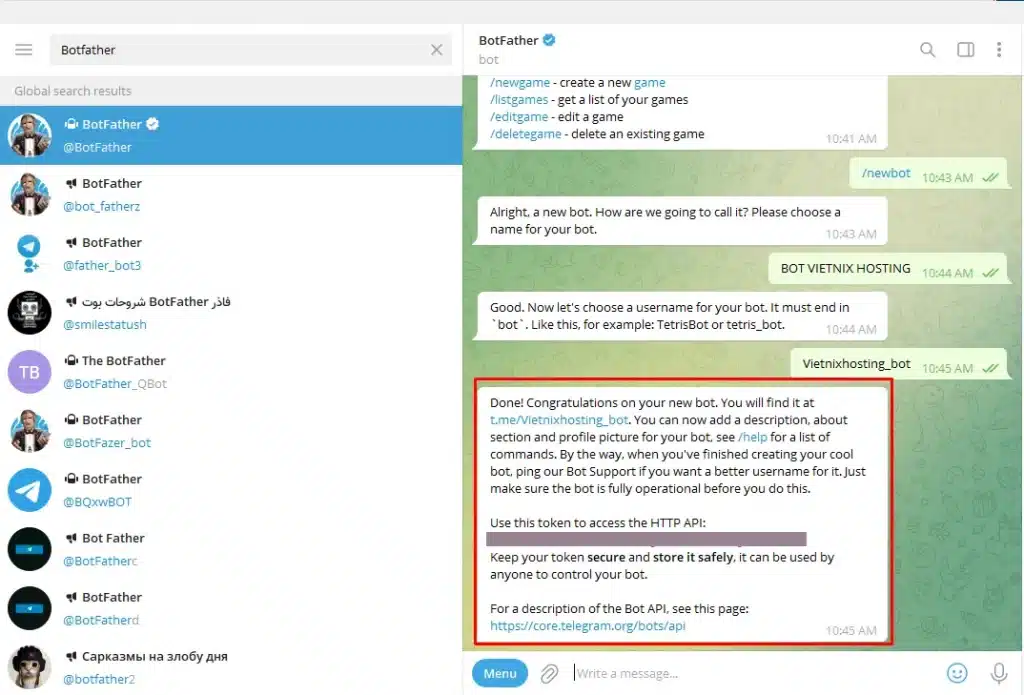 tạo Bot Telegram