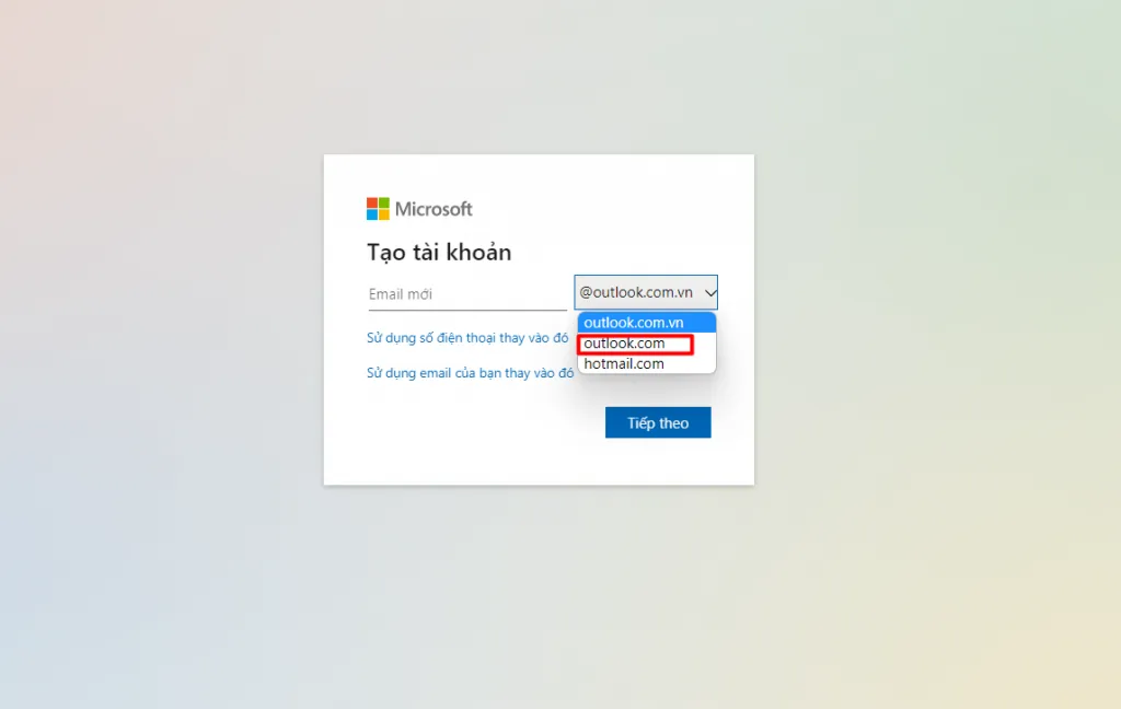 Đăng ký một tài khoản Outlook