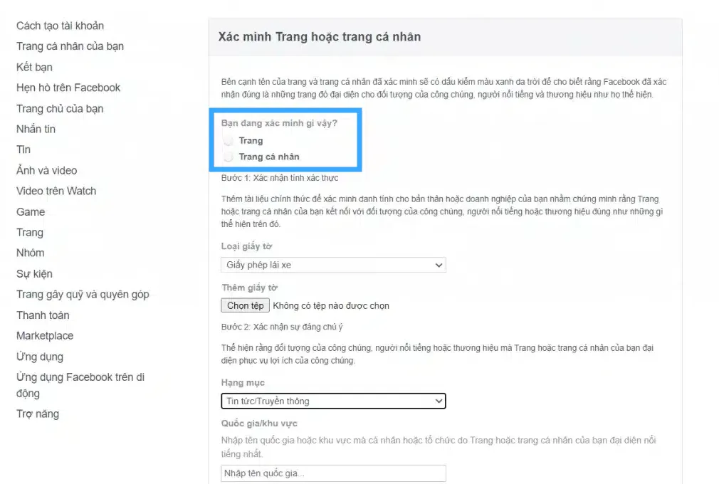 Cách lên tích xanh Facebook đơn giản cho người mới 23 Chọn trang muốn đăng ký tick xanh