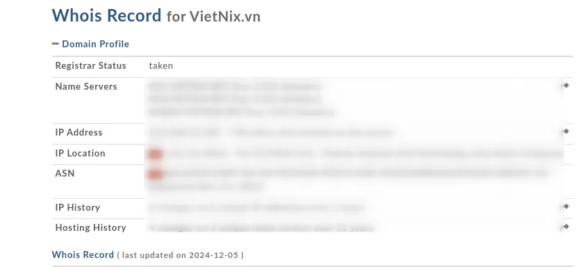 Kiểm tra thông tin hosting với Whois tool