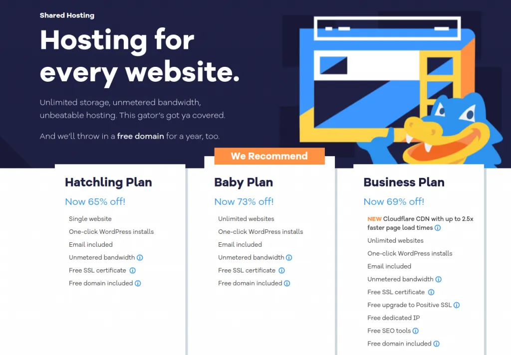 Các gói hosting tại HostGator
