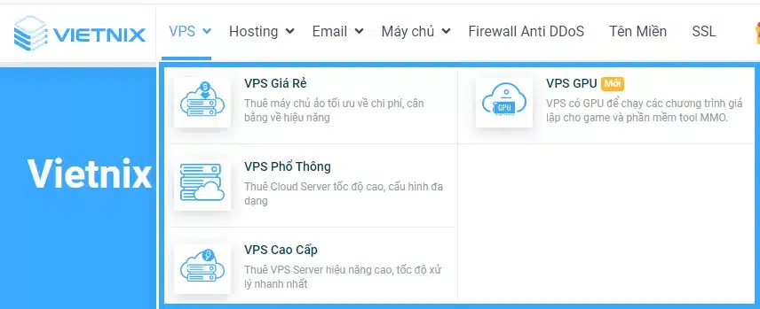 Giao diện menu phụ của website