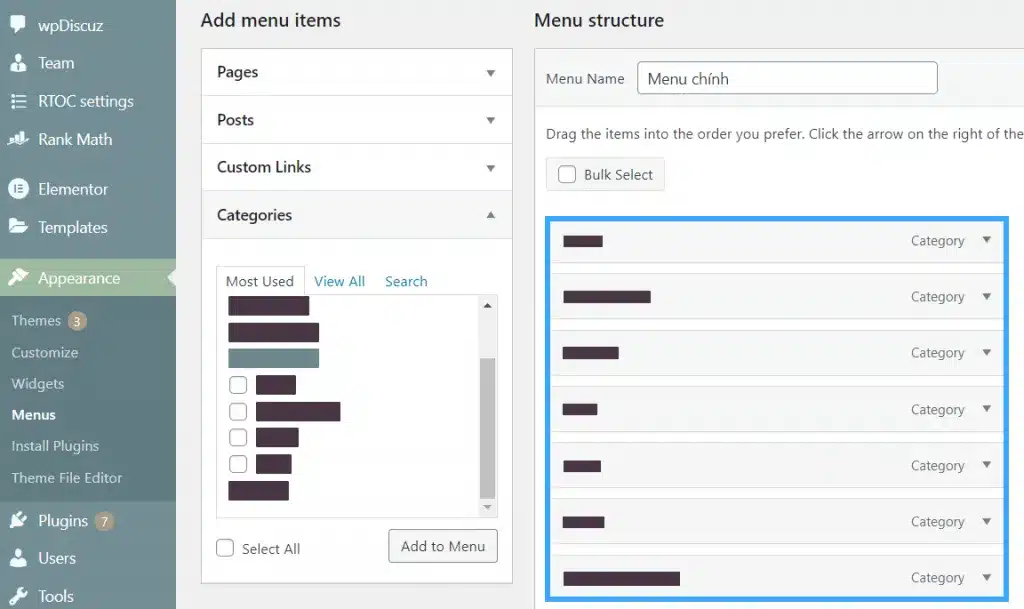 Sắp xếp category phụ cho Blog