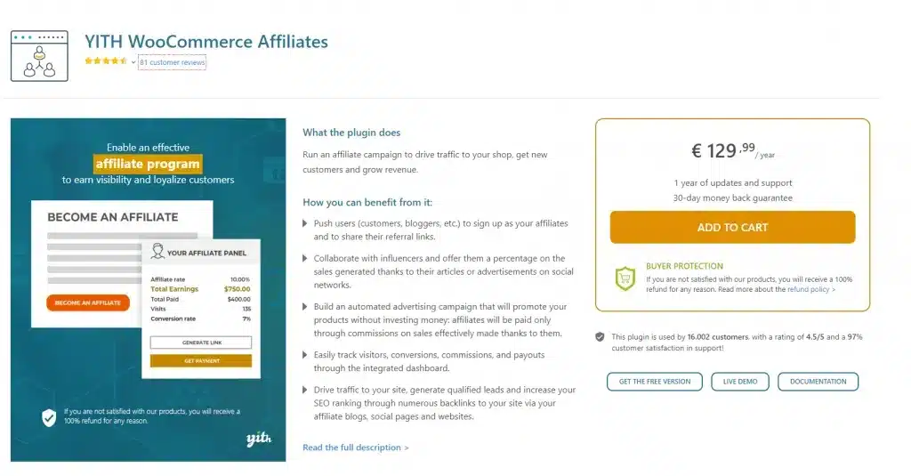 Plugin affiliate WordPress - YITH WooCommerce Affiliates