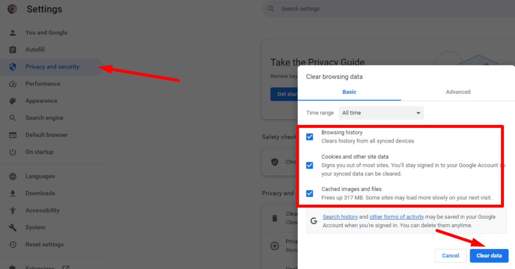 Xóa cache và cookies trên Chrome
