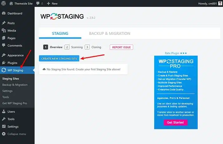 Nhấn chọn Create New Staging Site