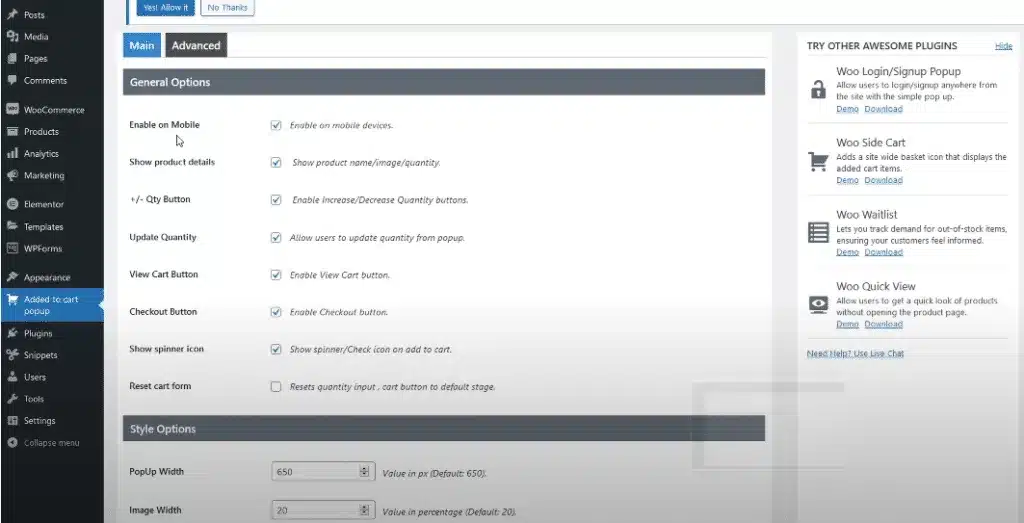 Cài đặt WooCommerce added to cart popup