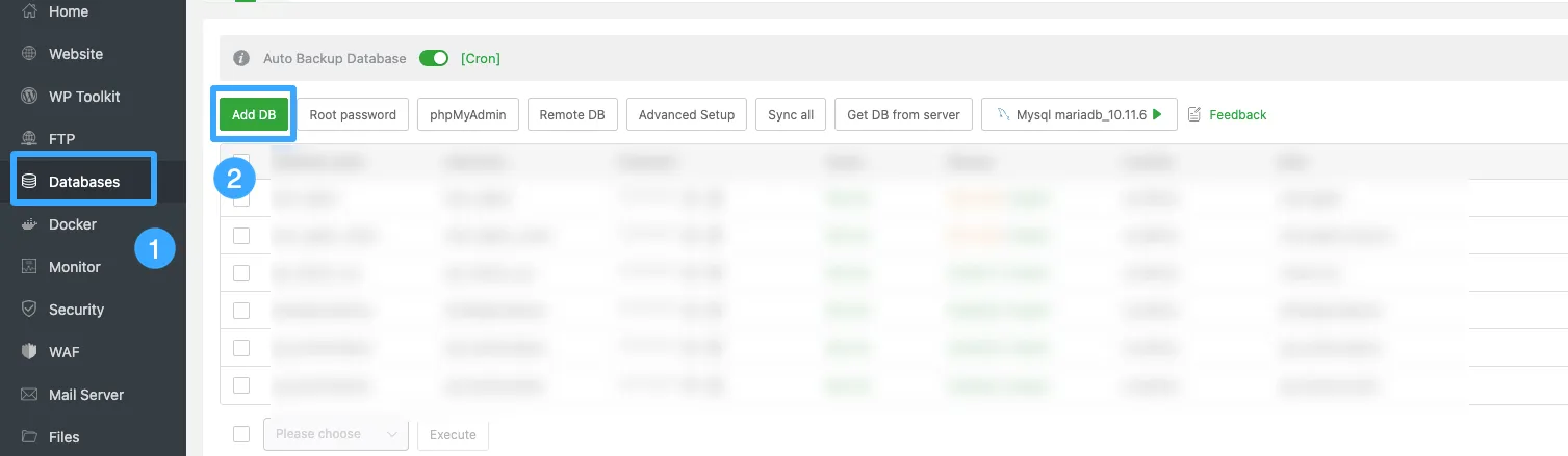 Nhấn Add DB