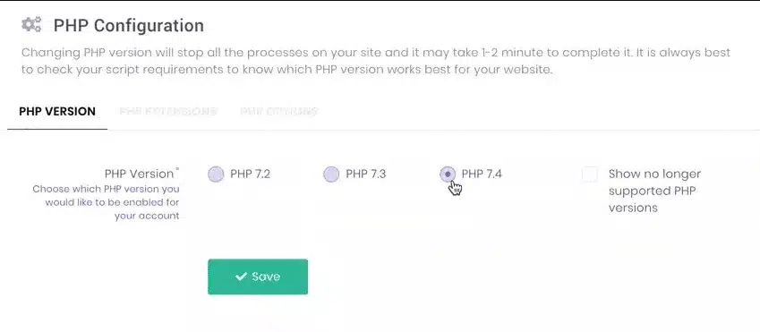 Thay đổi phiên bản PHP
