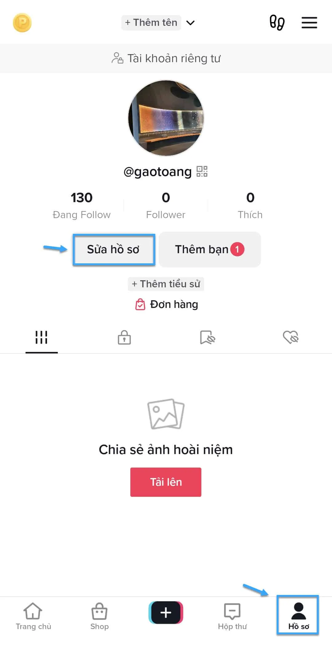 Chọn Sửa hồ sơ (Edit Profile)