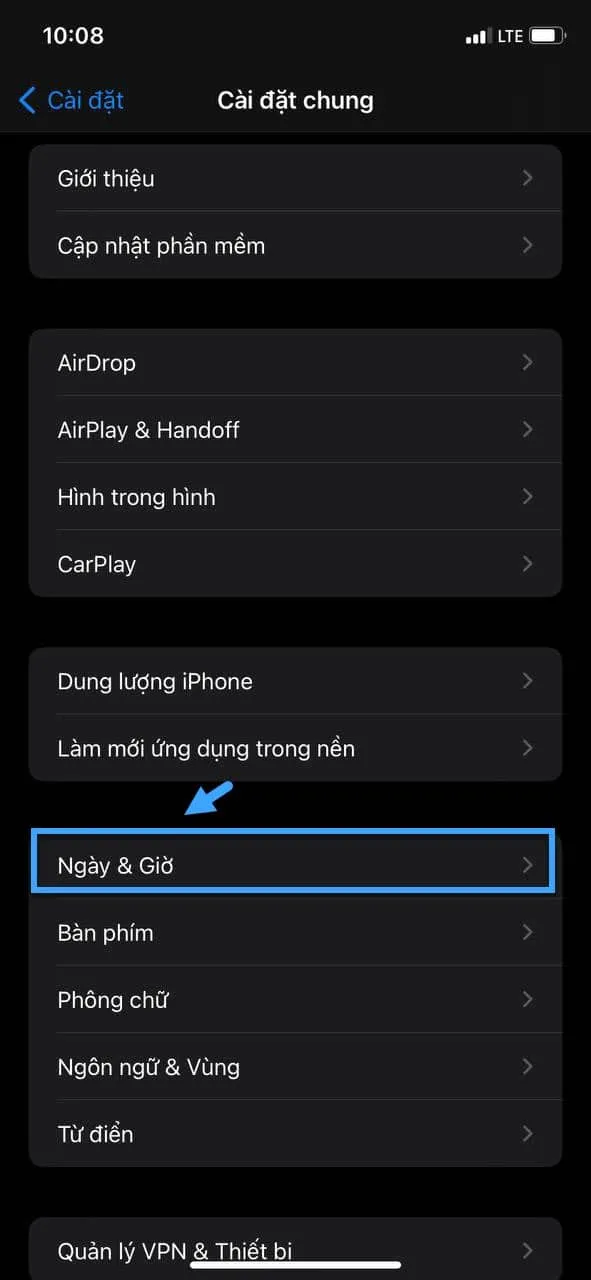 Nhấn vào Ngày & Giờ
