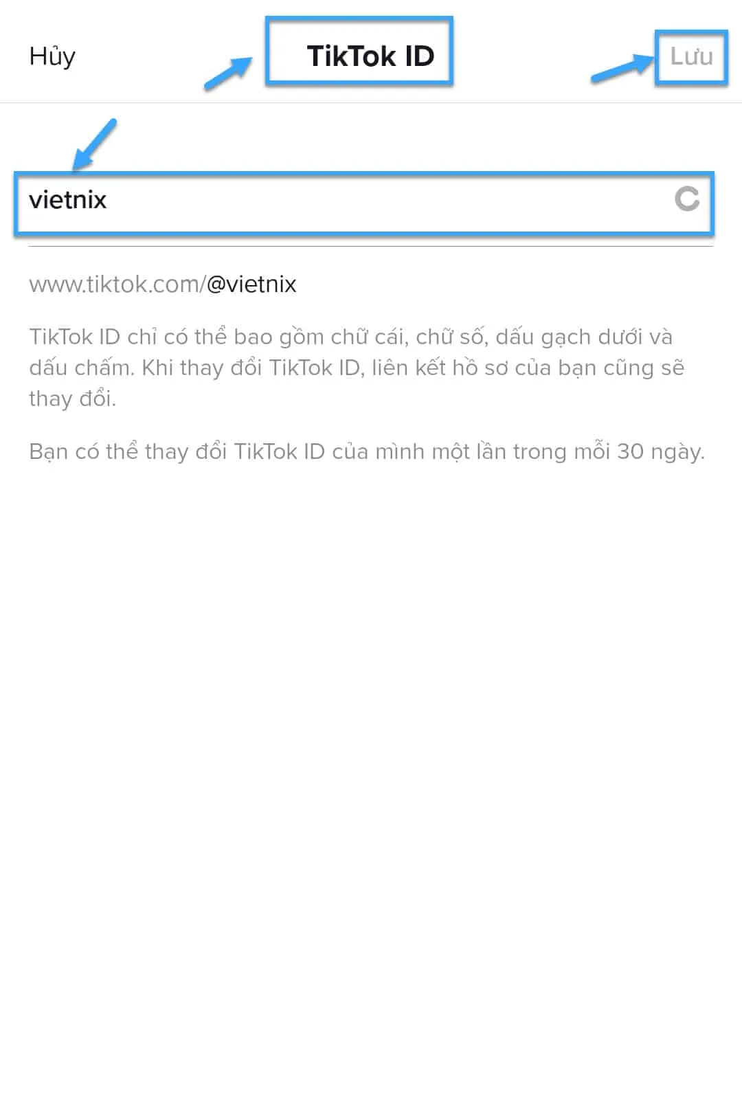 Đổi ID TikTok - Tên người dùng/Username