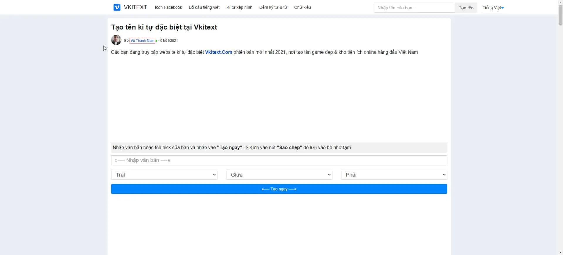 Giao diện trang web VKITEXT
