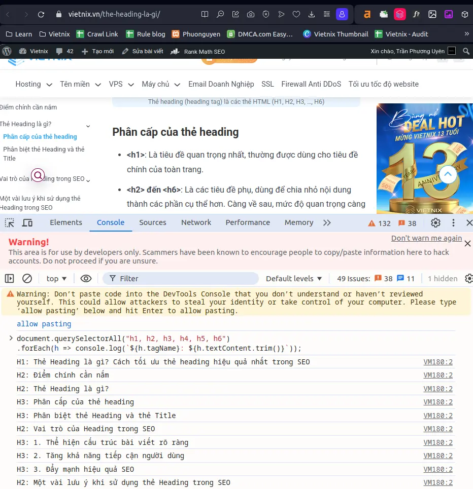 Dùng lệnh trong DevTools Console (nâng cao)