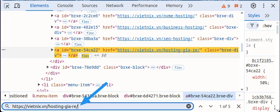 Nhấn Ctrl + F để mở khung tìm kiếm, sau đó nhập một phần URL hoặc từ khóa